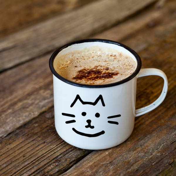 Cute Cat Enamel Mug - 11 OZ, Durable & Stylish Black Rim