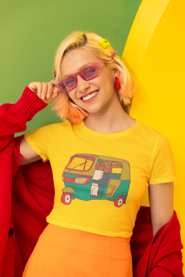 Women's Yellow Crop Top with Rickshaw - Premium Cotton & Durable